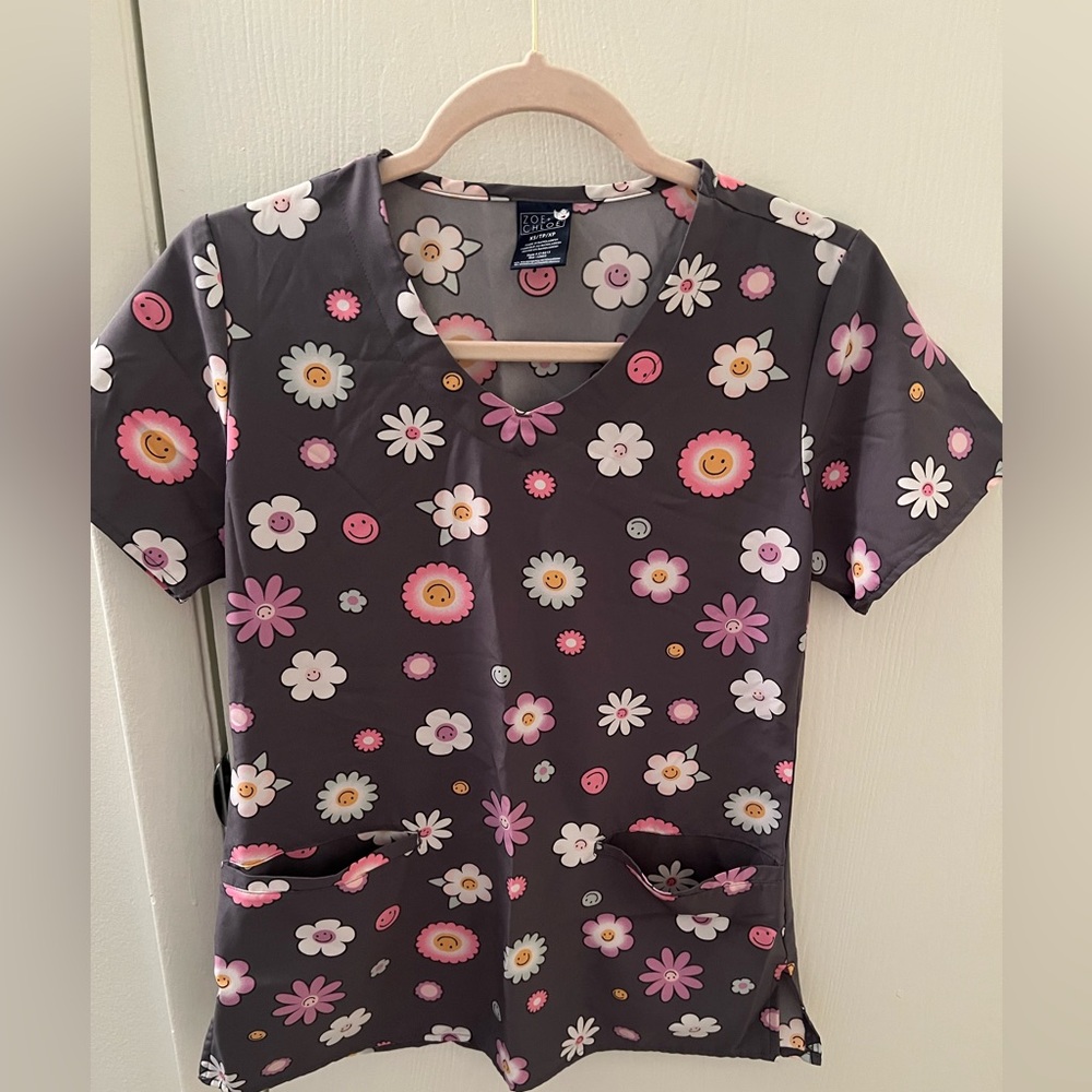 Floral Print Women's Scrub Top